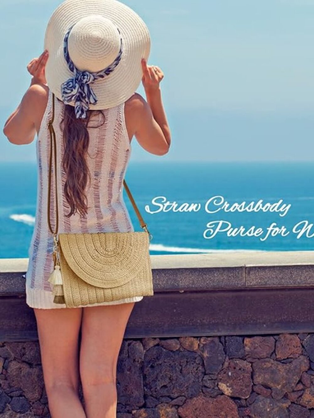 Summer Straw Crossbody Clutch for Women – Beach Shoulder Bag with Envelope Flap